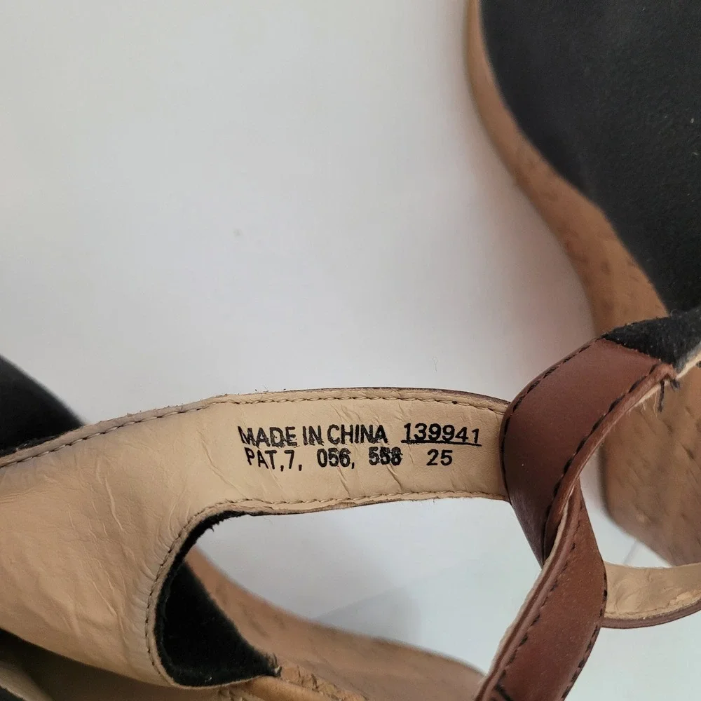 American Eagle Wedge Sandals Womens 8.5 Black Cork Platform Slingback Shoes